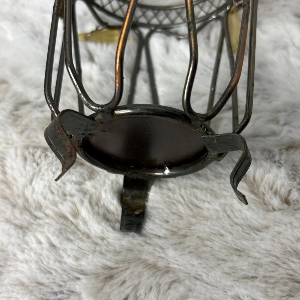 Vintage Moroccan Footed Hanging Metal Candle Holder Jar Holder